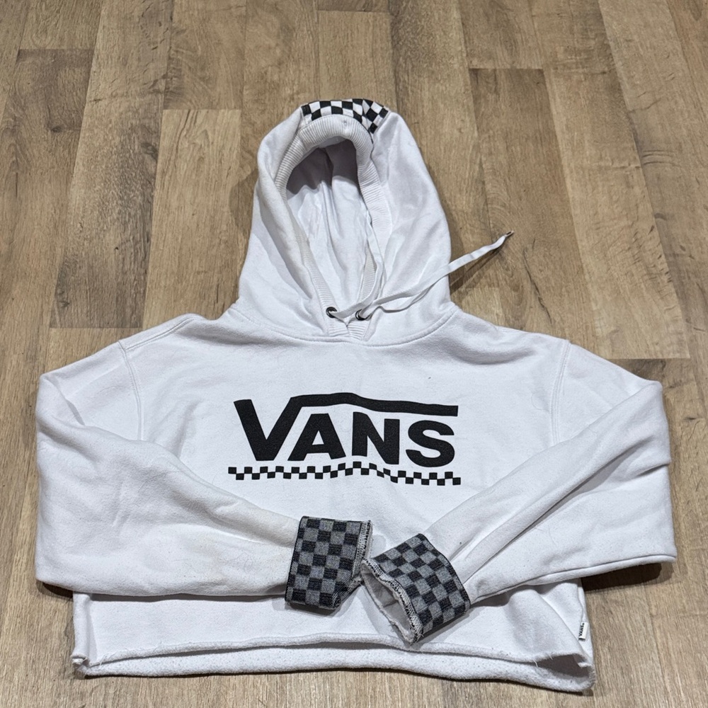 Vans White Hoodie with Black Checkered Accents